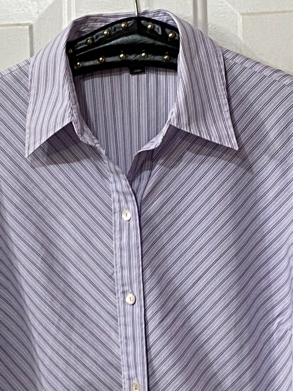 Lafayette 148 Sz 10 Blouse Button Up Shirt Long Sleeve Lavender/White Striped - Picture 2 of 10
